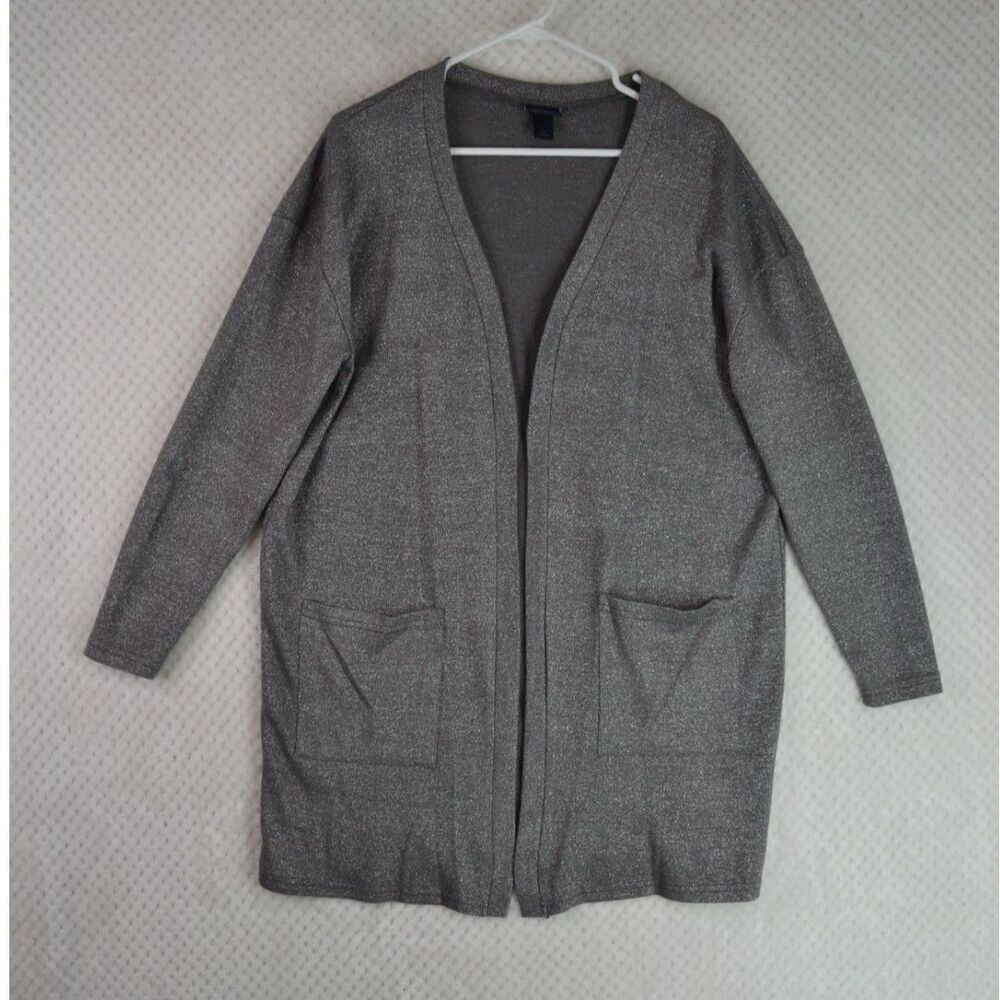 BKE Daytrip Metallic Silver Long Open Front Oversized Women's Small Cardigan